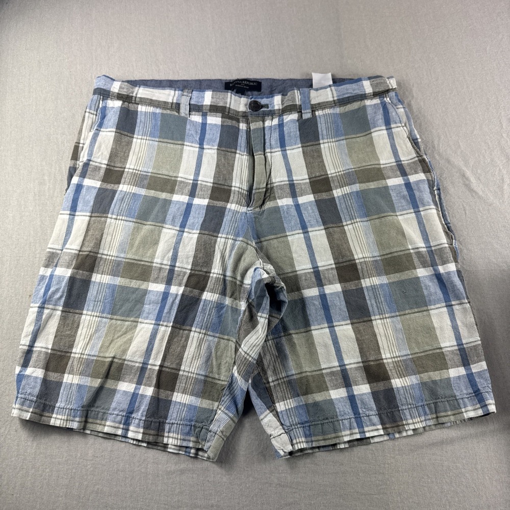 Banana Republic Linen Blend Emerson Short Mens 36 Plaid Outdoors Preppy 10" READ